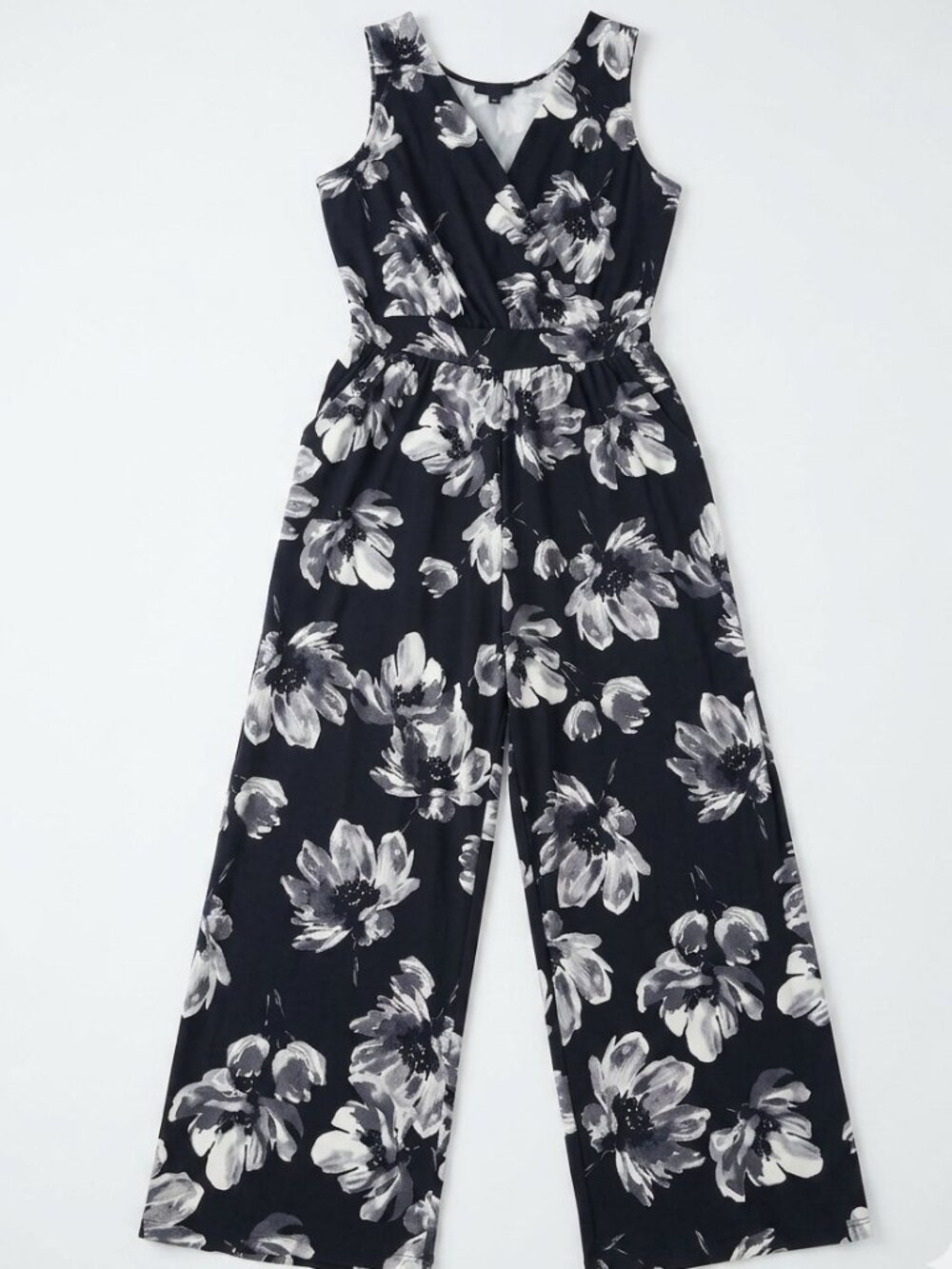 Eclipse Black & White Floral Jumpsuit - Size XL